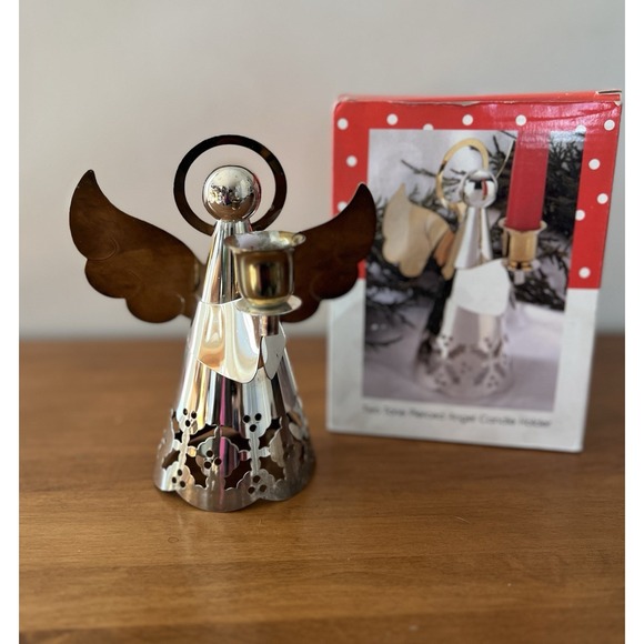 Christmas Angel Candle Holder Tree Topper International Silver Co. Two‎ Toned - Picture 4 of 5